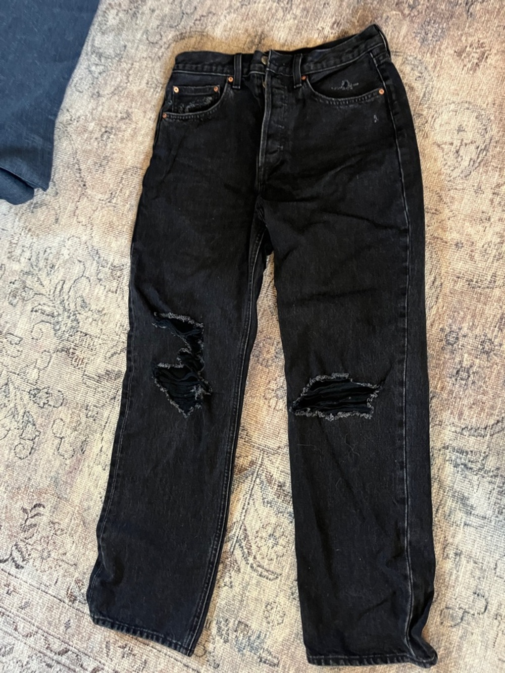 Denim Forum Men's Black Straight Ripped Jeans